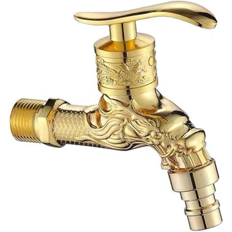 Lntyq Altmodischer Wasserhahn, Retro-Wandhahn, Gartenhahn für draußen, antiker Wasserhahn, Vintage-Wandhahn, antiker Wasserhahn aus Kupfer mit Drachenschnitzerei für Küche, Badezimmer, Badewanne, Gart
