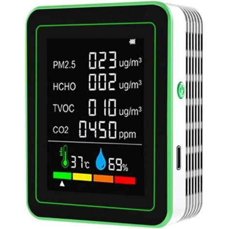Lntyq Appareil de surveillance de l'air intérieur complet - Compteur de dioxyde de carbone portable avec affichage LED convivial - Moniteur de qualité de l'air intérieur (blanc)