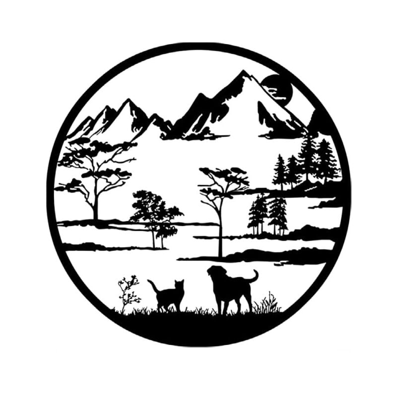 Lntyq - Art mural en métal montagne et forêt,Décoration murale chien et chat,Sculpture murale rustique,Décoration d'intérieur pour jardin et