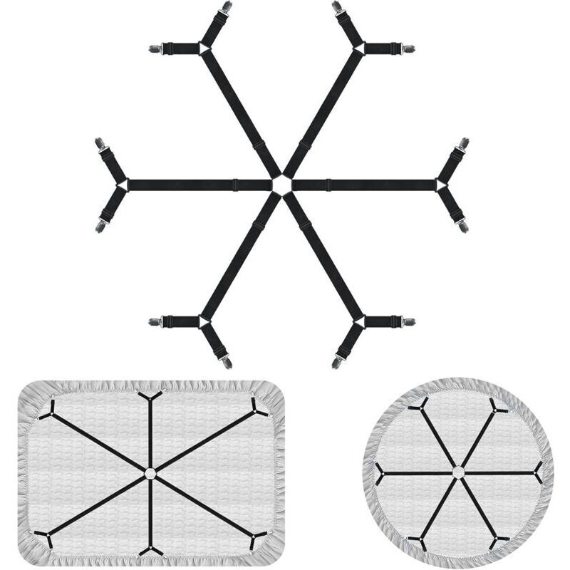 Lntyq Attaches de drap de lit croisées élastiques améliorées, sangles de support de drap de lit réglables en croix à 6 directions, clips de