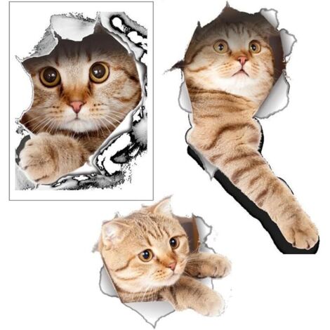Lntyq Autoaufkleber, Katzenaufkleber, Autoaufkleber, Katzen-Autoaufkleber, 3D-Stereo, abnehmbar für Auto, Kawaii-Aufkleber, Kratz-Haustier-Katzen-Autoaufkleber, 3-teilig