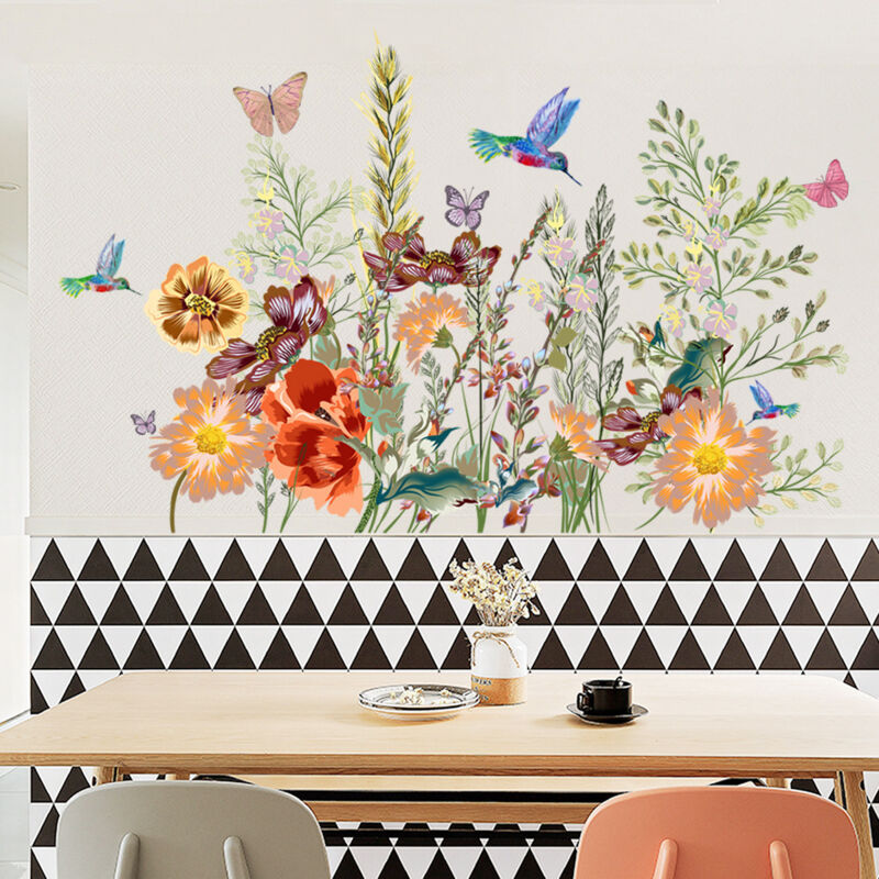 Autocollants muraux fleur papillon jardin colibri fleur autocollants muraux chambre salon mur tv - Lntyq
