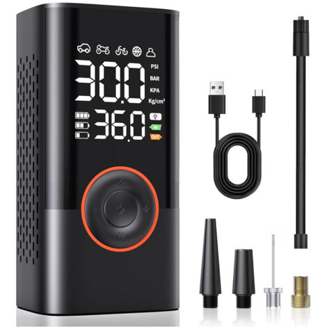 Lntyq Autoreifenfüller, tragbarer Luftkompressor, 150 PSI, Fahrradpumpe mit Manometer, Mini-Autokompressor mit wiederaufladbarer Batterie, Autozubehör mit LED-Licht für Auto, Fahrrad, Motorrad