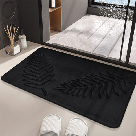 Lntyq Badematte aus Memory-Schaum, 40 x 60 cm, rutschfeste Badematte, verdickte Badezimmermatte, saugfähige Duschablaufmatte, weicher und bequemer Memory-Schaum, atmungsaktiv, Schwarz