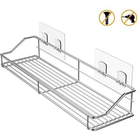 Lntyq Badezimmerregal, selbstklebendes Doppelregal für Bad und Küche, Wandaufbewahrung aus Edelstahl (35 x 125,8 cm), kein Bohren erforderlich