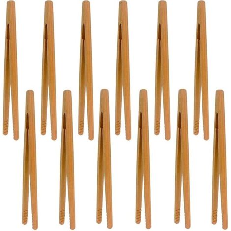 Lntyq Bambuszangen, 12 Stück Bambus Küchenzangen Toasterzange Toastzange Holz Brotzange, Für Grillen, Buffet, Brot, Steak