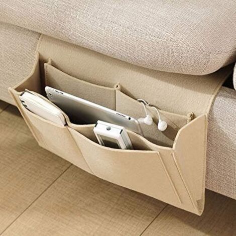 Lntyq Beige - 32x20x10cm, pochette de lit, feutre, prêt à suspendre, 5 compartiments, rangement pour canapé - Beige