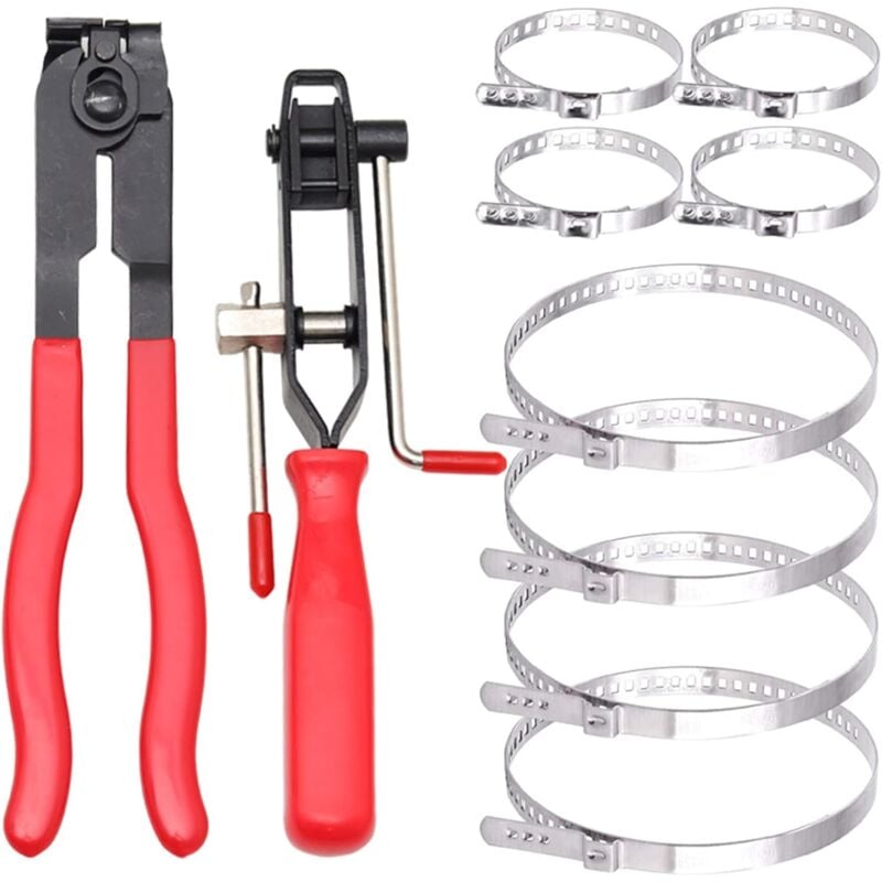 Lntyq BIGP Lot de 10 Pinces et Colliers de Serrage, Pince Colliers Cardan, Comprend 2 Outils, 8 Bandes de Sertissage, Convient à Plupart Kits