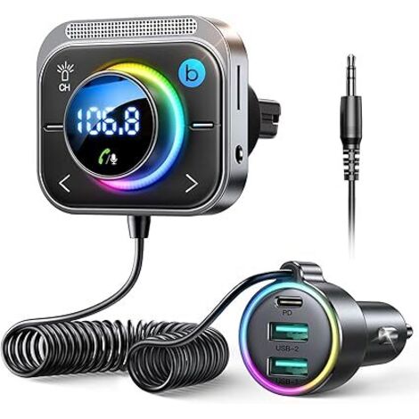 Lntyq Bluetooth-FM-Transmitter fürs Auto, 【Bass & HiFi】 Bluetooth 5.3 Autoadapter, 【30 W PD & 18 W QC】 Bluetooth-Freisprecheinrichtung fürs Auto, Bluetooth-Zigarettenanzünder unterstützt Bluetooth & A