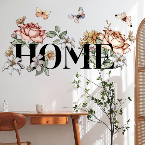Lntyq Blumen- und Schmetterlings-Wandtattoos für Zuhause – einfach abziehen und aufkleben – wasserfest – abnehmbare Wandaufkleber für Schlafzimmer, Wohnzimmer und Badezimmer