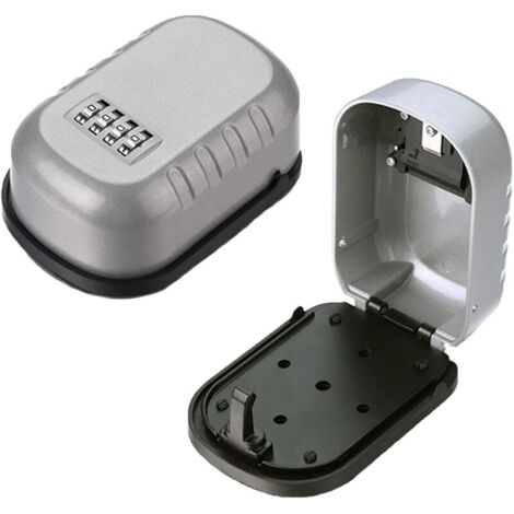 Lntyq Boîte de rangement amovible et étanche avec combinaison à 4 chiffres réinitialisables - Fixation murale - Pour clés de maison, de voiture - Argenté