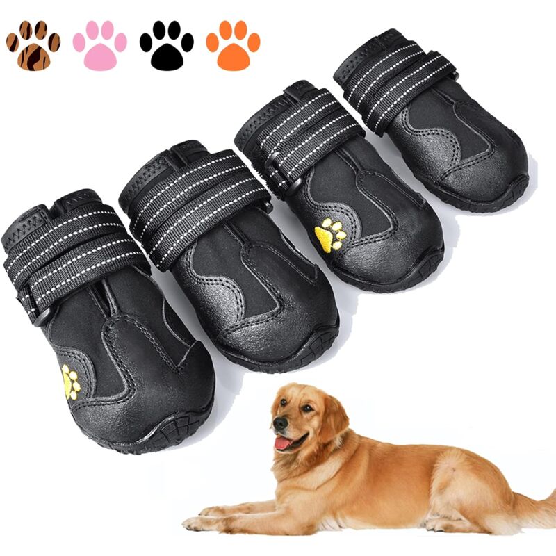 Bottes pour chien, chaussures imperméables pour chien, bottes pour chien avec semelles antidérapantes réfléchissantes et chaussures d'extérieur