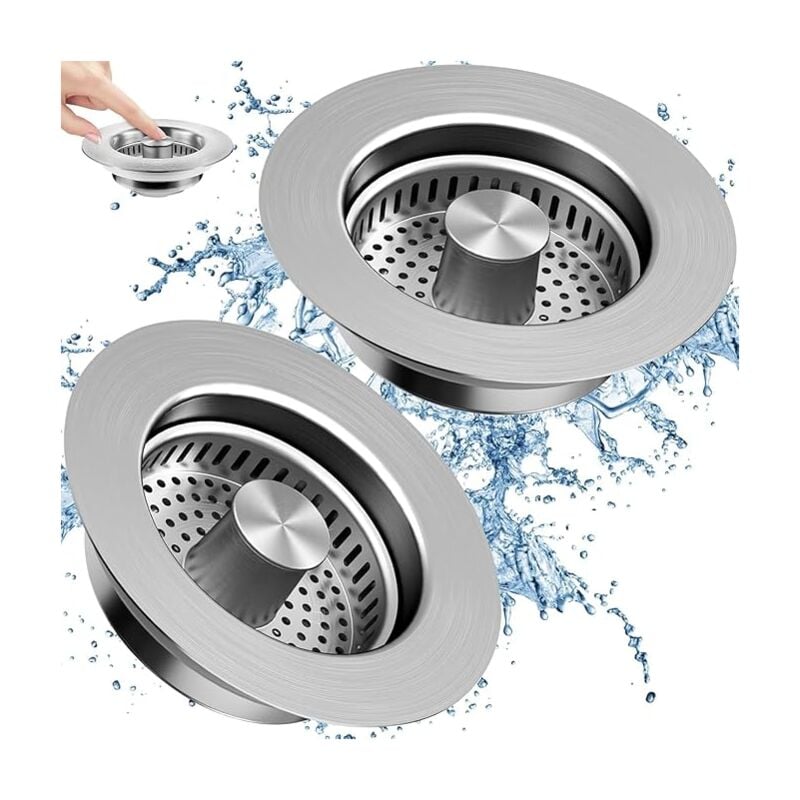 Lntyq - Bouchon Evier Cuisine,avec crépine Anti-colmatage,Bouchon d'évier escamotable en Acier Inoxydable 304,crépine d'évier de Cuisine 3 en