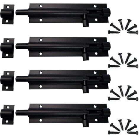 Lntyq Boulon à Glissière 4 Pièces Loquet de Portail Exterieur, Loquet Porte, Verrou à pêne à glissière, Targette en Acier Pour PorteJardin, Porte de Salle de Bain, Porte en Bois (Noir)