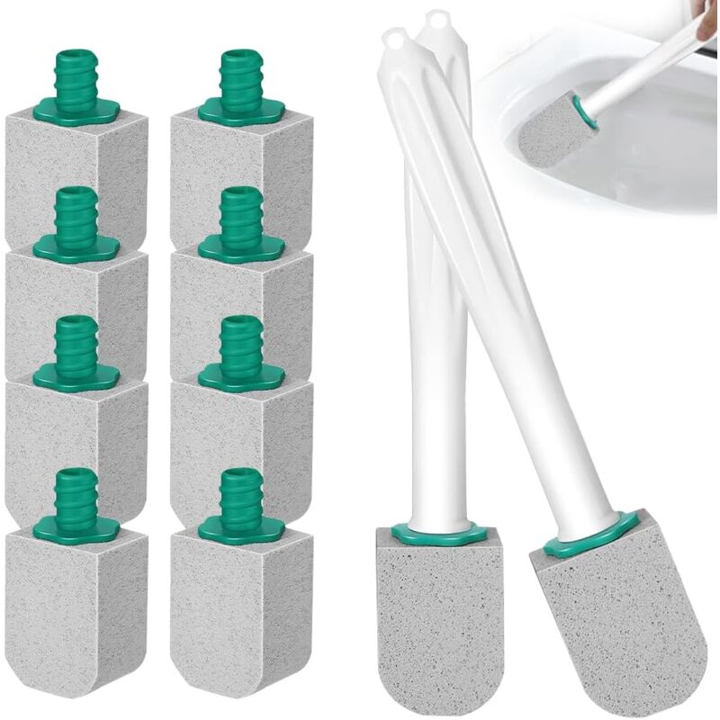 Brosse Toilette Pierre Ponce, 10 Pièces Pumice Stone avec 2 Poignées, Interchangeable Pierre Ponce Toilette Nettoyage, Brosse de Nettoyage Pierre
