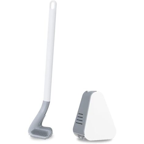 Lntyq Brosse WC en silicone de golf - Longue tige - Avec support - 360º - Pas de coins morts - Montage mural et debout - Pour salle de bain - Blanc