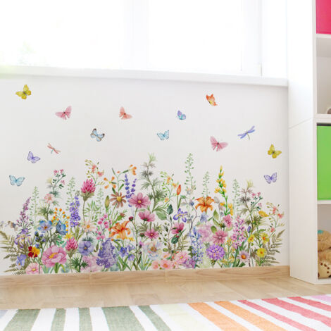 Lntyq Bunte Blumen-Wandaufkleber, Weinreben-Schmetterlings-Wandaufkleber, abnehmbare Wandaufkleber für Babyzimmer, Kinderzimmer, Wohnzimmer, Wanddekoration