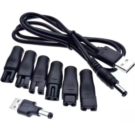 Lntyq Câble d'alimentation USB 5 V compatible,Chargeur de rasoir 5 V,6 fiches USB multifonction pour tous les types de tondeuses électriques,rasoirs,appareils d'entretien,purificateurs d'air et autres
