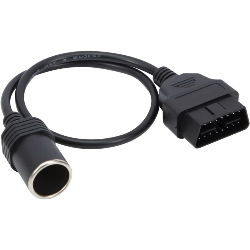 Lntyq Cable de alimentación OBD2 de 16 pines a conector hembra para encendedor de cigarrillos, calibre 18 AWG