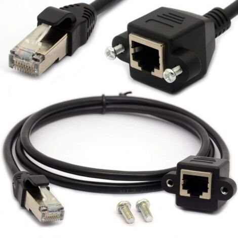 Lntyq Câble d'extension Ethernet RJ45 - Cat 5E/5 Cat 6 - Mâle vers femelle - Blindé à vis - Montage sur panneau - Câble de réseau Internet LAN 1.5 Meter