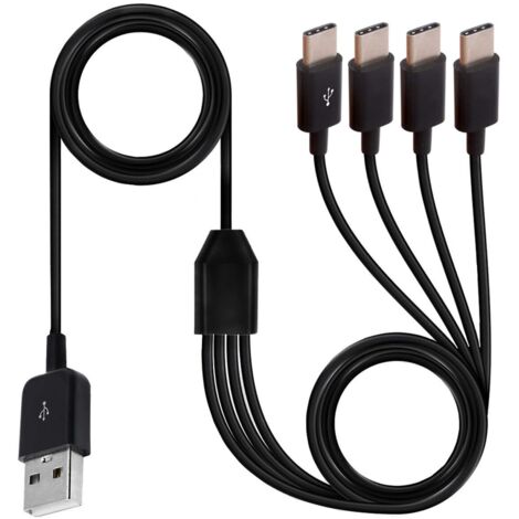 Lntyq Câble répartiteur USB C Multi 4 en 1, USB 2.0 A mâle vers 4 prises mâles de type C, adaptateur de câble de charge de synchronisation 1 à 4 compatible avec mobile/Android 1,5 m (4 type C)