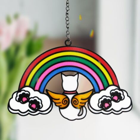 Lntyq Cadeau commémoratif pour chat en vitrail à suspendre, attrape-soleil, cadeau de condoléances pour amoureux des chatons, cadeau de perte d'animaux domestiques, décoration double face en verre