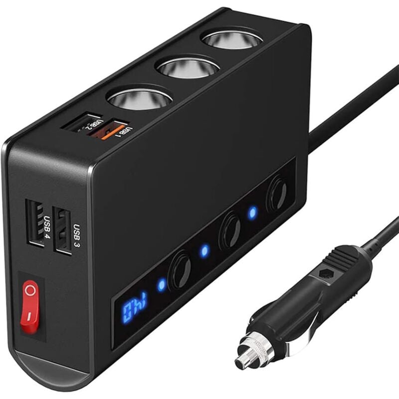 Lntyq - Chargeur Allume-Cigare de Voiture Socle Splitter 180W Adaptateur Allume-Cigare avec 4 Ports usb Interrupteur séparé Indicateur de Tension