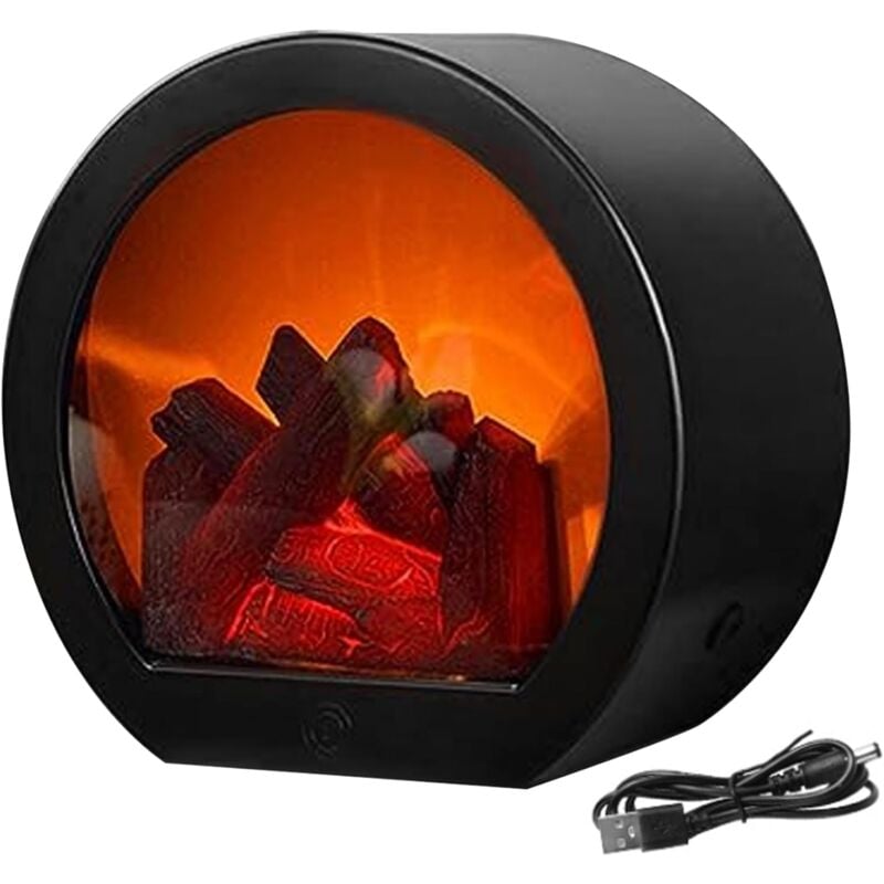 Cheminée Électrique sans Flamme Réaliste led Cheminée Lanterne Alimentée par USB/Batterie Portable Table Électrique Brûleur à Bûches Effet Feu pour