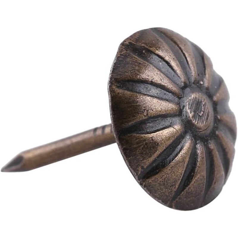Lntyq Clavos de bronce para tapicería, 100 unidades, clavos decorativos vintage, clavos grandes antiguos para tapicería, clavos de bronce para