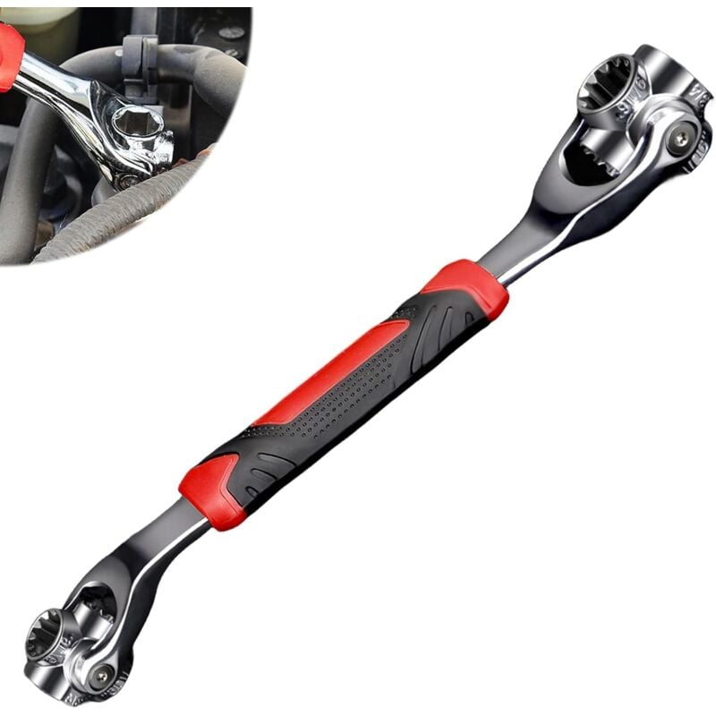 Lntyq - Clé à douille universelle 52 en 1 : clé à cliquet réglable en acier à haute teneur en carbone, clé rotative à 360 degrés avec poignée