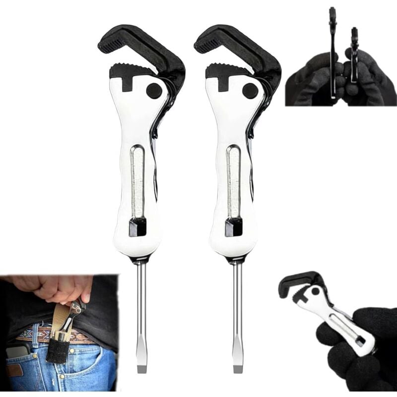 Lntyq - clé micro auto-ajustable, clé multifonction portable, clé à étau pour tuyau court, outil de clé 2 en 1, taille universelle pour les espaces