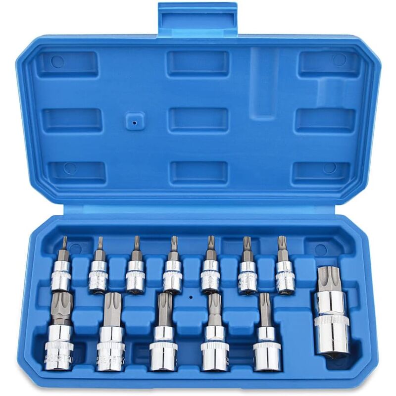 Lntyq - Coffret de 13 douilles Torx T8 - T70 embouts de tournevis femelles en acier au chrome vanadium 1/4' 3/8' et 1/2' avec boîte de rangement
