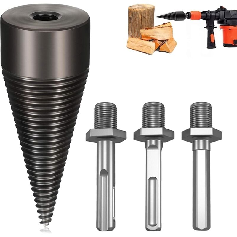 Lntyq - Cône à vis de 50 mm pour fendeuse de bûches, fendeuse de bûches à cône de perçage avec 3 poignées de perçage, fendeuse de bûches électrique,