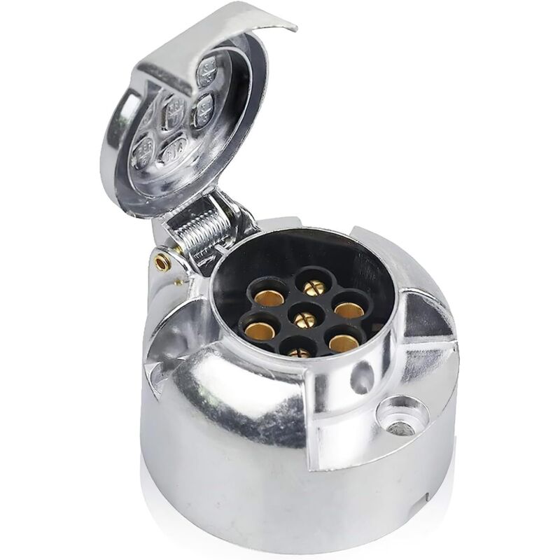 Lntyq Conector de remolque de 7 pines, conector de barra de remolque de metal, 7 polos, 12 V, hembra, aluminio fundido