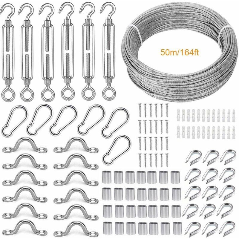 Lntyq - Corde en Acier Inoxydable à Suspendre Kit,50M/2mm Cable en Acier Inoxydable Revêtu,avec M5 Tendeur Câble et Crochet,Accessoires de Cable Inox