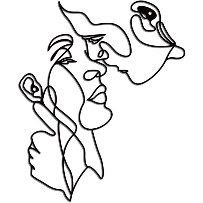 Lntyq - Décoration Murale en Forme de Couple en Métal avec Ligne Faciale, Ligne en Métal Noir Décoration Murale Abstraite Moderne Ligne de Baisers