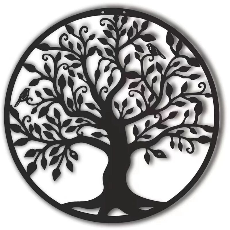 Décoration murale en métal Cadre Arbre de Vie Deco murale noir industri Tableau grand modern original pour salon ,40 x 40 cm - Lntyq