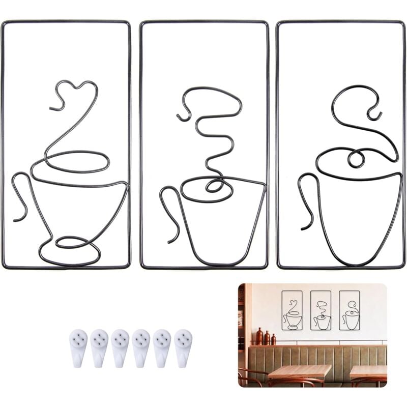 Lntyq - Décoration Murale en Métal, Cadres Decoratif Murales Fer Tasse à Café Art Minimaliste Muraux pour Cafe ​Cuisine Salon de Thé Restaurant Pub
