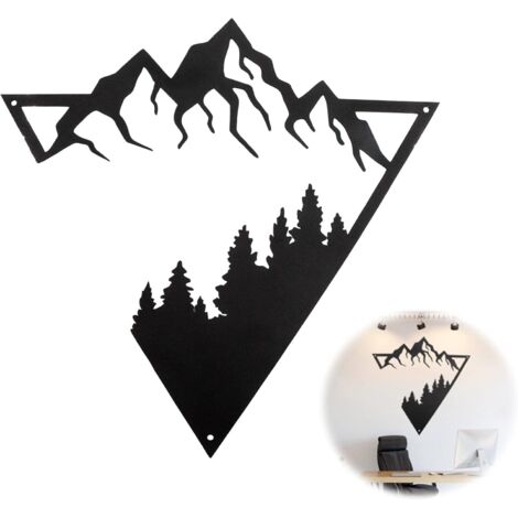 Lntyq Dekorations-Ornament-Skulptur, Metalldekor – 3D-Kunst zum Aufhängen an der Wand, schwarze Berge und Bäume, minimalistische und moderne Wanddekoration für Wohnzimmer, Zuhause, Büro, Schlafzimmer