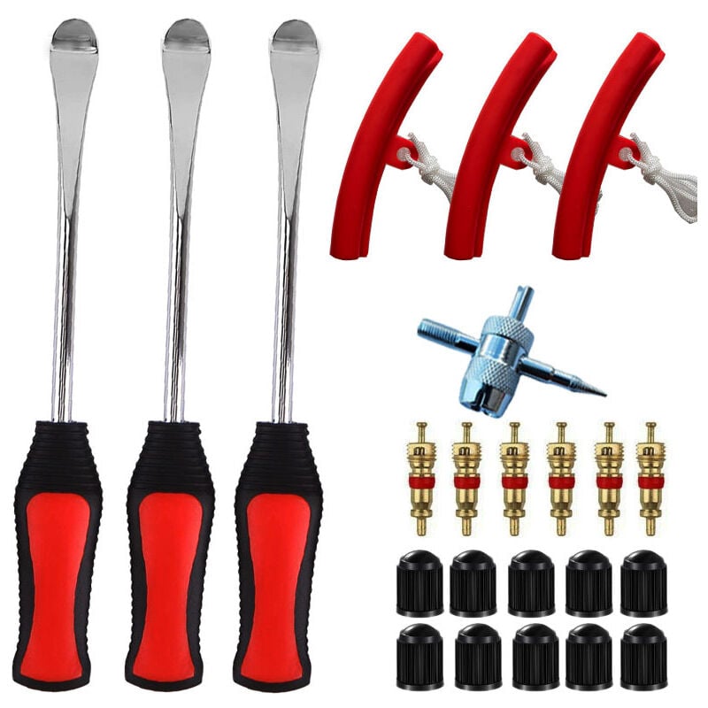 Lntyq - DéMonte Pneu 23 Costumes, 3 Leviers de Pneus, 3 PièCes De Protection de Jante De Roue Kit D'Outils 10 Bouchons de Valve de Pneu et Capuchons