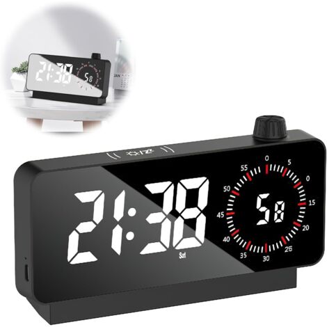 Lntyq Digitaler Wecker, digitaler Morgenwecker mit Schlummerfunktion, großer Bildschirm, tragbarer Spiegelalarm mit Temperaturanzeige, USB/batteriebetriebener Morgenwecker