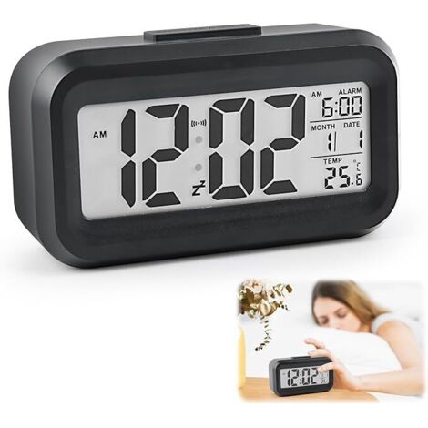 Lntyq Digitaler Wecker, LCD-Batteriebetriebener Digitalwecker Großer Bildschirm mit Temperatur Datum Schlummerfunktion Reisewecker Leuchtender Wecker Digitaluhr Tragbare Batterie für Schlafzimmer Fami