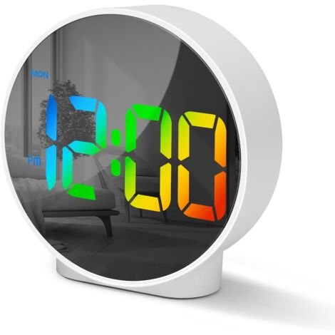 Lntyq Digitaler Wecker mit gebogenem LED-Display, runder, moderner Digitalwecker mit 2 Weckzeiten, Schlummerfunktion, 12/24-Stunden-Anzeige, 4 einstellbaren Helligkeitsstufen für Schlafzimmer, Büro,