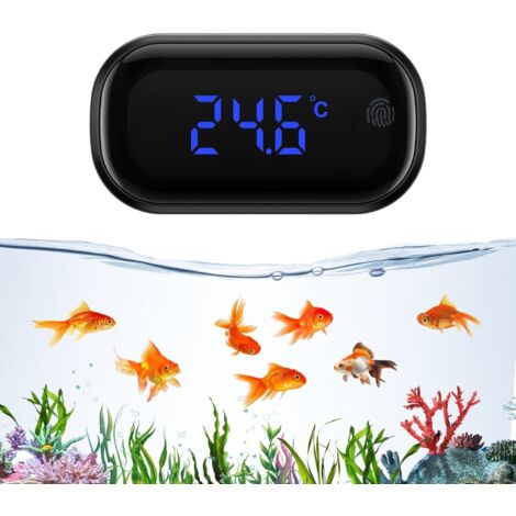 Lntyq Digitales Aquariumthermometer, hochpräzises Aquariumthermometer ± 0,5 °C, kabelloses Aufklebethermometer mit Touch-Tasten für Tropen- und Meerwasseraquarien, LED-Anzeige, schwarz