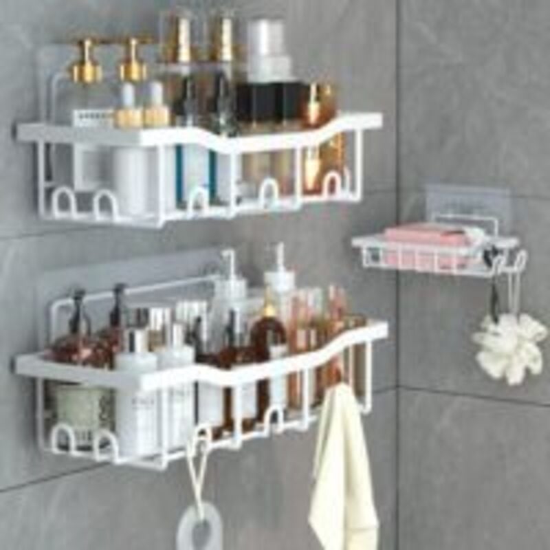 Douche sans Percage, Rangement Salle de bain Lot de 3,Etagere Salle De Bain Sans Percage Etagere De Douche Salle De Bain Accessoire (Blanc) - Lntyq