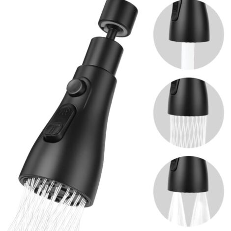 Lntyq Douchette Evier Cuisine Robinet 360 Degres, 3 Modes Embout Robinet Cuisine, Mitigeur Evier Cuisine Tete de Robinet Rotative, Adaptateur Robinet Universal Orientable,noir