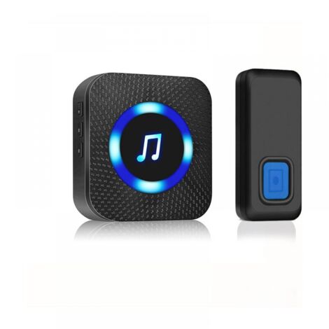Lntyq Drahtlose Türklingel, 300 m lange Reichweite, wasserdichte elektronische Klingel, Glockenset mit Plug-in-Empfängern für Zuhause, 50 Melodien, blaue schwarze LED