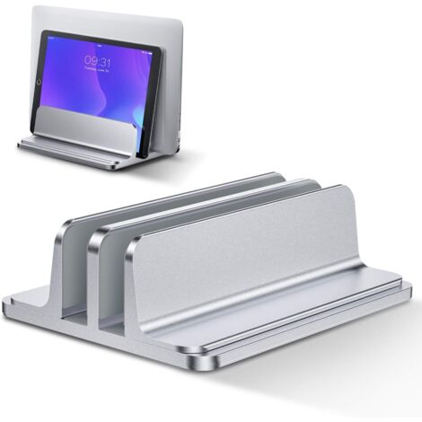 Lntyq Dualer vertikaler Laptopständer, verstellbarer Laptophalter aus Aluminium, Schreibtisch-Laptopständer für MacBook Pro/Air, iPad, Surface, HP, Lenovo, Tablet und andere Laptops – Silber