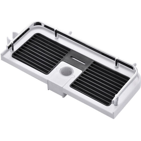 Lntyq Duschregal, Badezimmerablage ohne Bohren aus ABS-Kunststoff mit Aluminiumreling, für Duschstangen von 21 bis 25 mm, Weiß & Schwarz, 1 Einheit