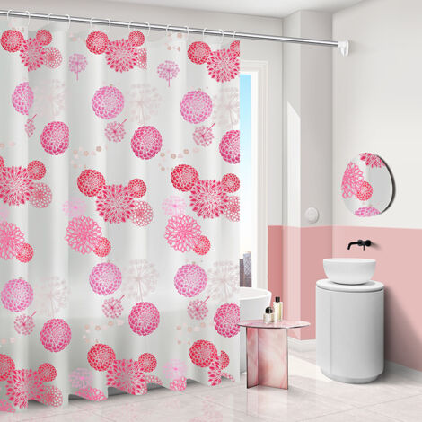 Lntyq Duschvorhang - 180 x 200 cm - Rosa Blumenmuster